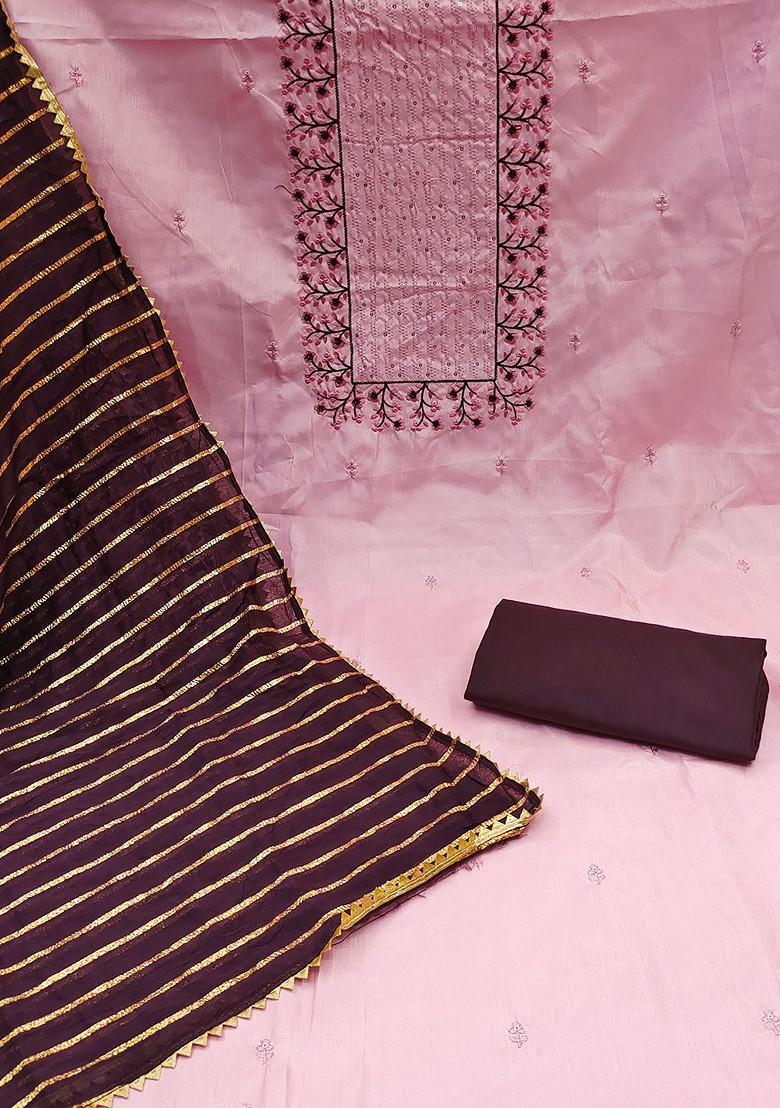 Pink Floral Embroidered Poly Blend Kurta Set