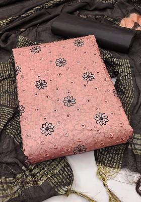 Peach Embroidered Poly Blend Kurta Set