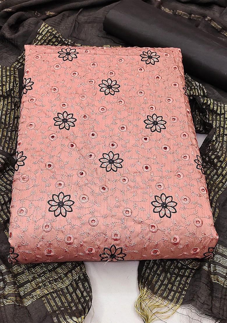 Peach Embroidered Poly Blend Kurta Set