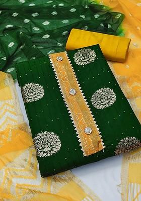 Green Sequin Embroidered Poly Blend Kurta Set