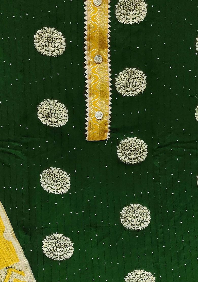 Green Sequin Embroidered Poly Blend Kurta Set