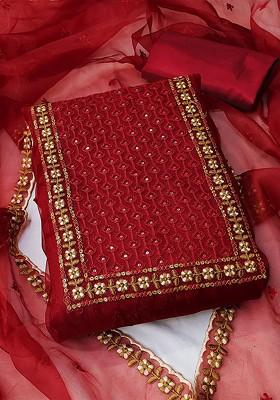 Maroon Embroidered Organza Kurta Set