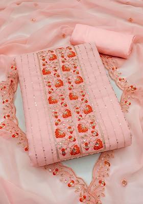 Peach Floral Embroidered Poly Blend Kurta Set