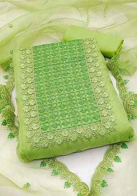 Green Floral Embroidered Poly Blend Kurta Set