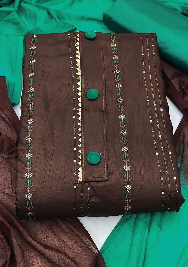 Brown Sequin Embroidered Poly Blend Kurta Set
