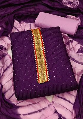 Purple Sequin Embroidered Pure Cotton Kurta Set