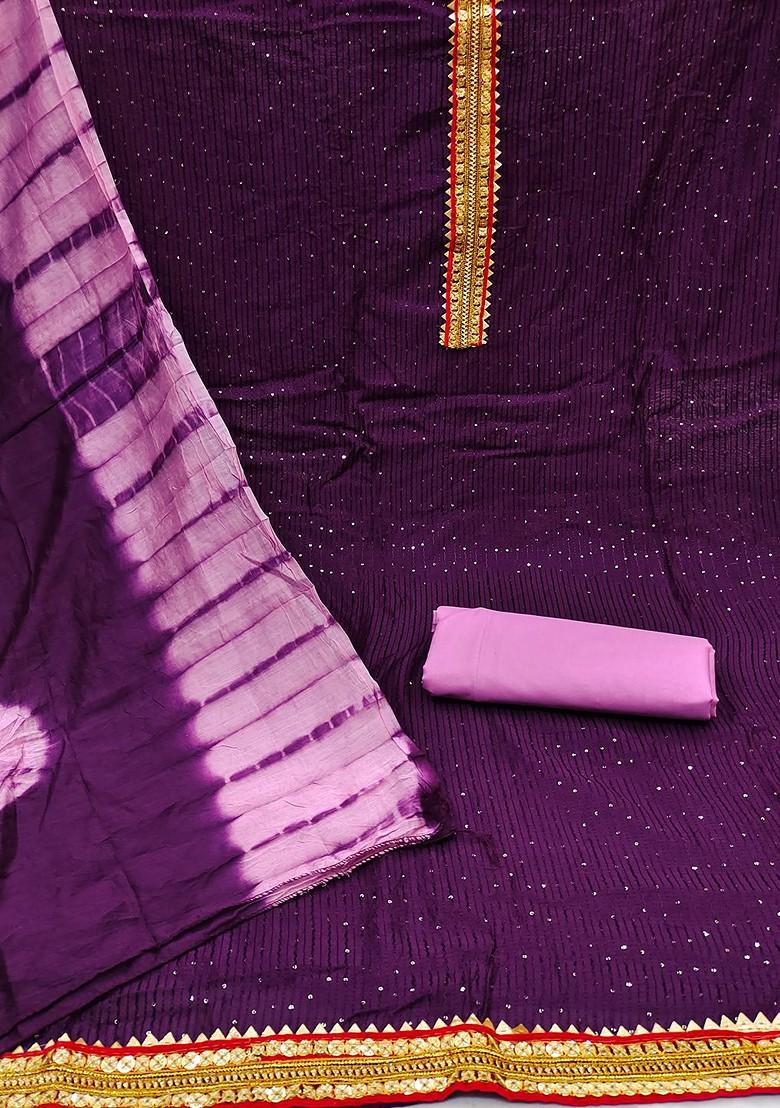 Purple Sequin Embroidered Pure Cotton Kurta Set