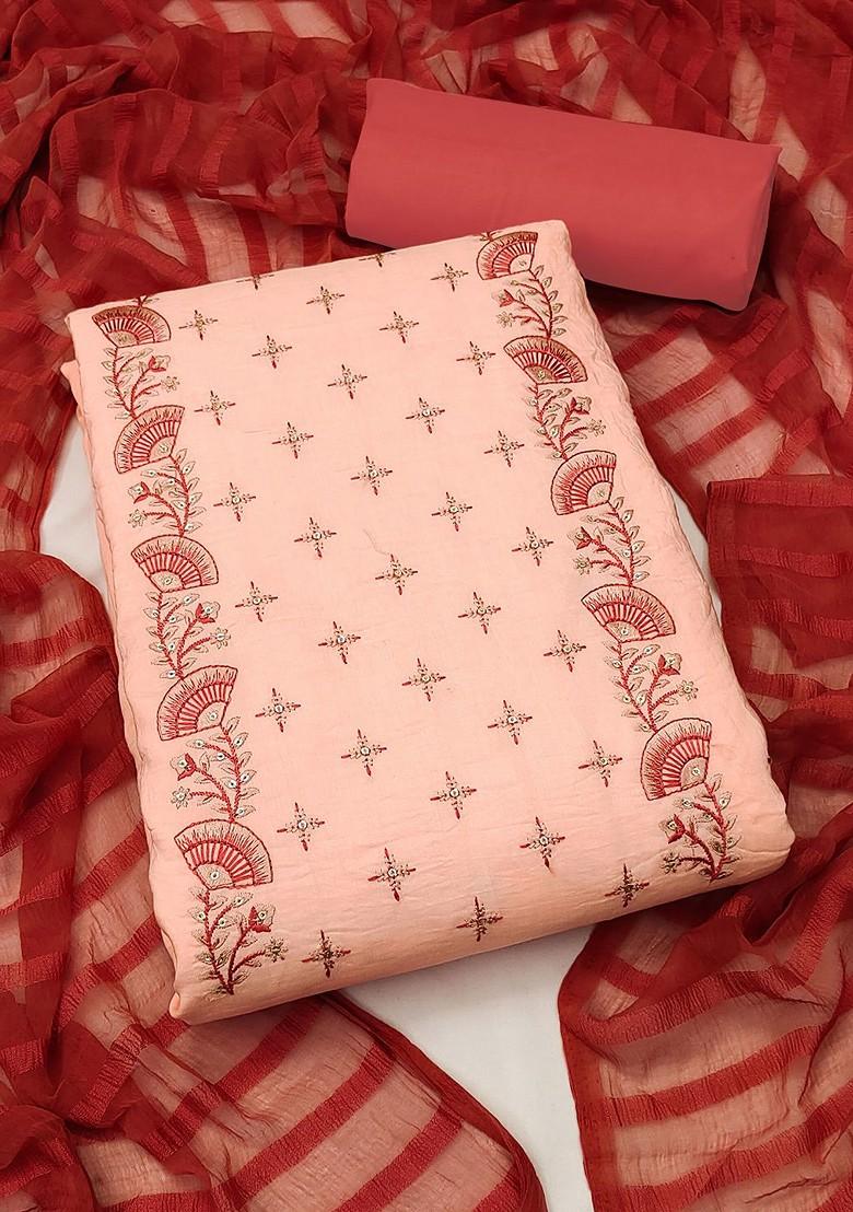 Peach Sequin Embroidered Poly Blend Kurta Set