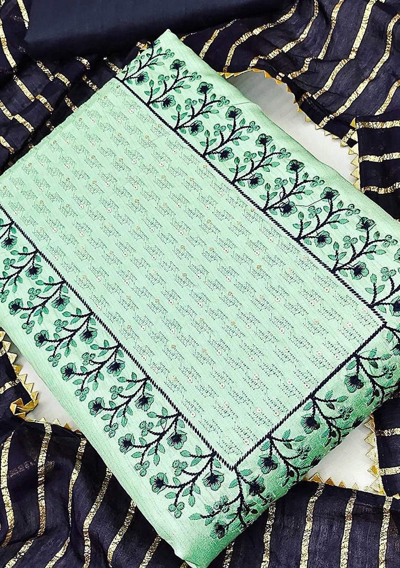 Sea Green Floral Embroidered Poly Blend Kurta Set
