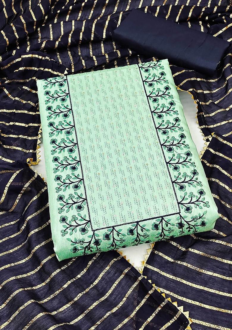 Sea Green Floral Embroidered Poly Blend Kurta Set