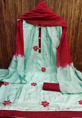 Sea Green Embroidered Poly Blend Kurta Set