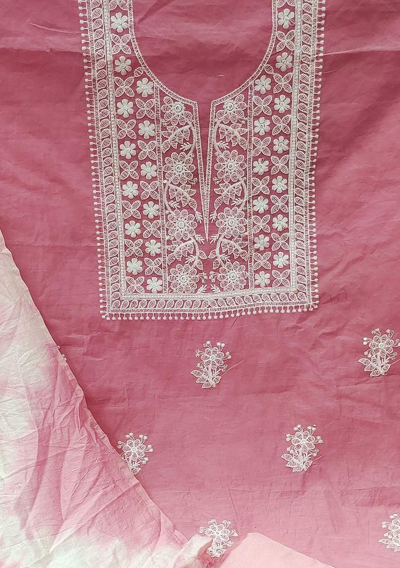 Pink Floral Embroidered Poly Blend Kurta Set