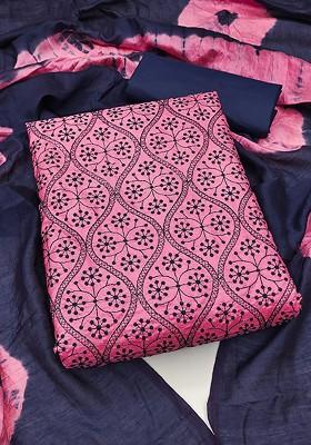 Pink Ethnic Motifs Embroidered Poly Blend Kurta Set
