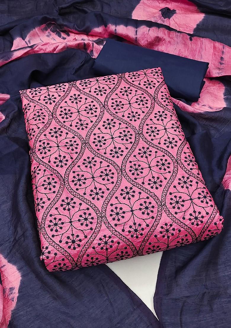 Pink Ethnic Motifs Embroidered Poly Blend Kurta Set
