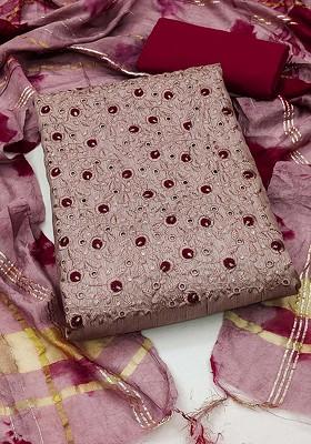 Maroon Floral Embroidered Poly Blend Kurta Set