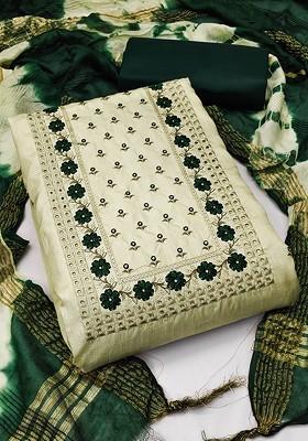 Lime Green Floral Embroidered Poly Blend Kurta Set