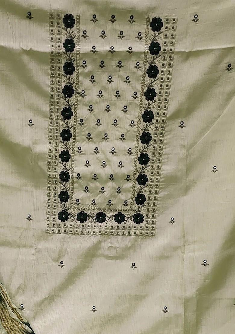 Lime Green Floral Embroidered Poly Blend Kurta Set