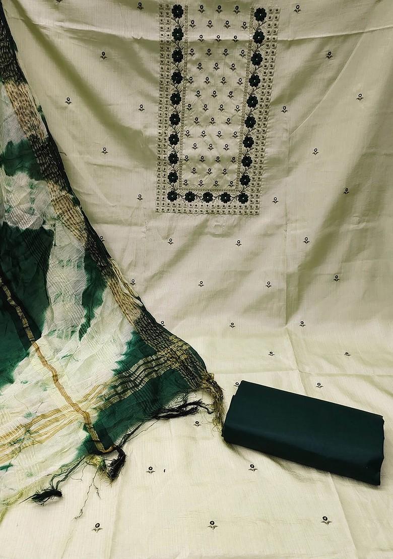 Lime Green Floral Embroidered Poly Blend Kurta Set