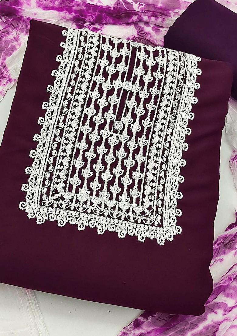 Magenta Floral Embroidered Silk Georgette Kurta Set