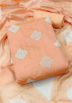Peach Embroidered Poly Blend Kurta Set