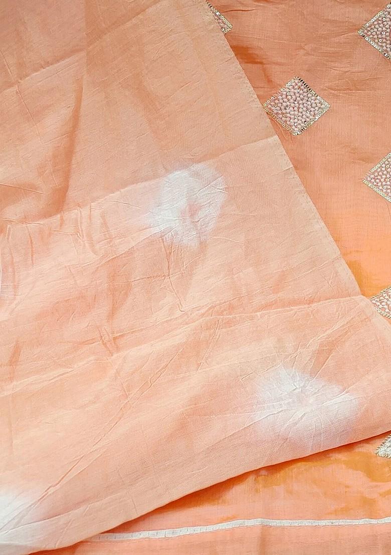 Peach Embroidered Poly Blend Kurta Set