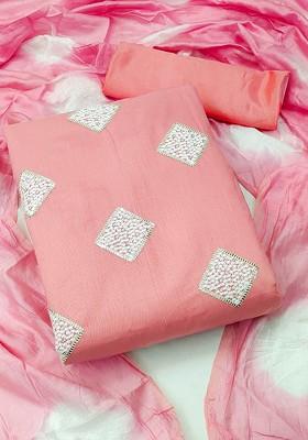 Pink Geometric Print Poly Blend Kurta Set