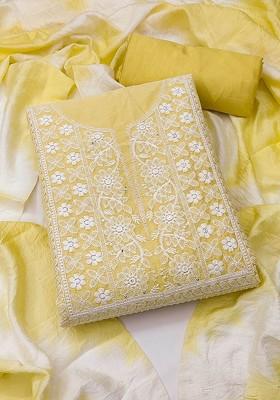 Yellow Ethnic Motifs Embroidered Poly Blend Kurta Set