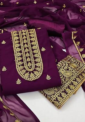 Purple Embroidered Silk Georgette Kurta Set