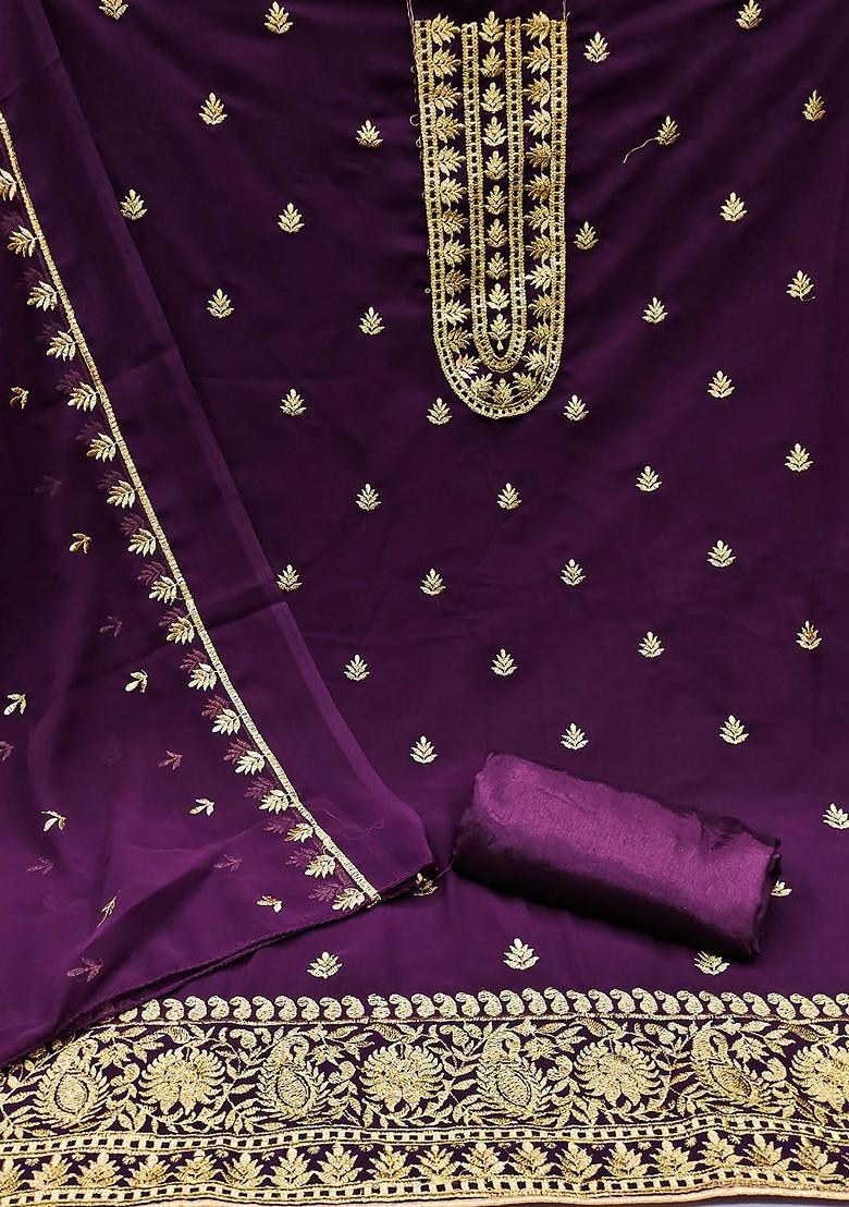 Purple Embroidered Silk Georgette Kurta Set