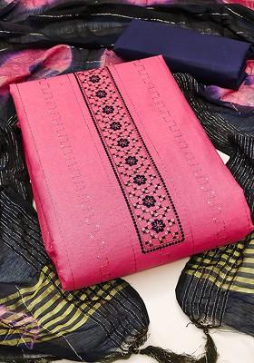 Pink Sequin Embroidered Poly Blend Kurta Set