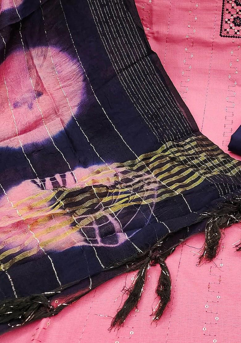 Pink Sequin Embroidered Poly Blend Kurta Set