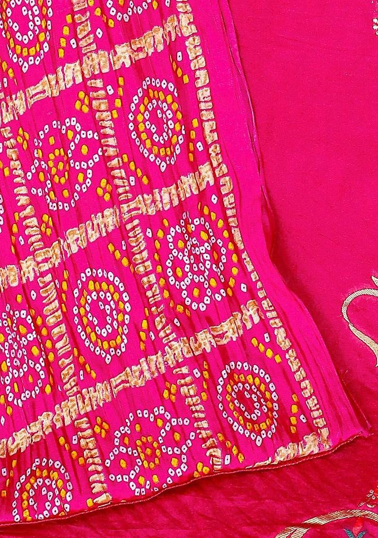 Pink Floral Woven Design Poly Blend Kurta Set