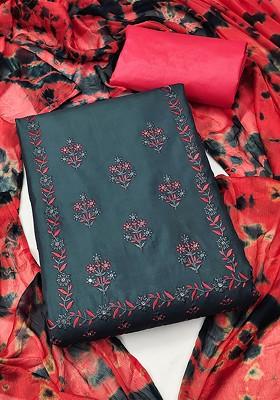 Grey Embroidered Poly Blend Kurta Set