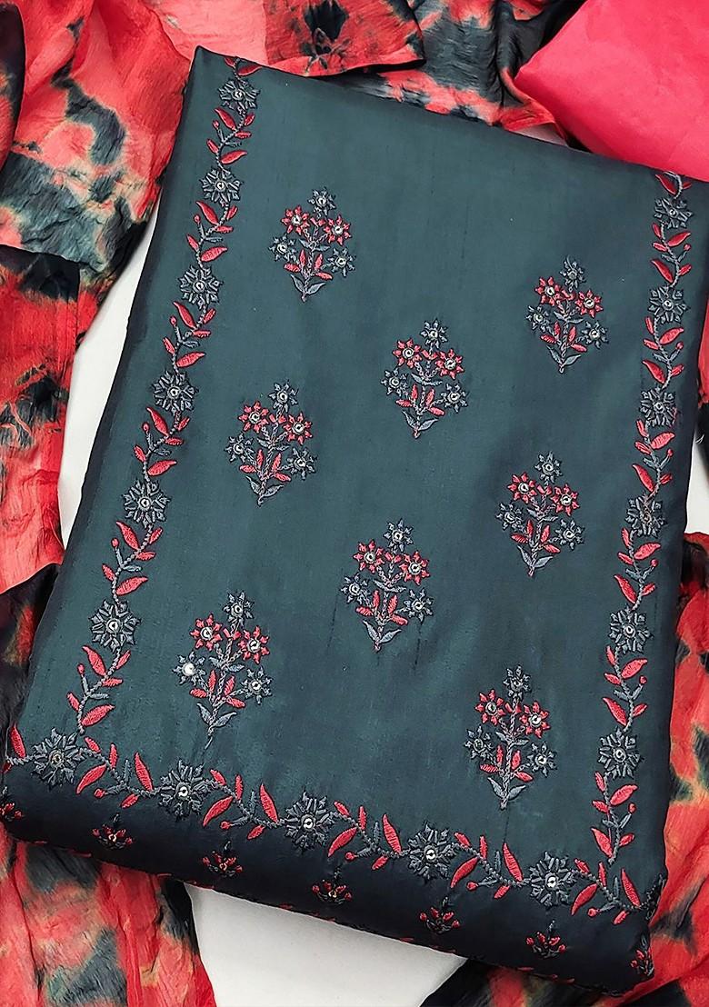 Grey Embroidered Poly Blend Kurta Set