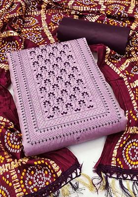 Purple Ethnic Motifs Embroidered Poly Blend Kurta Set