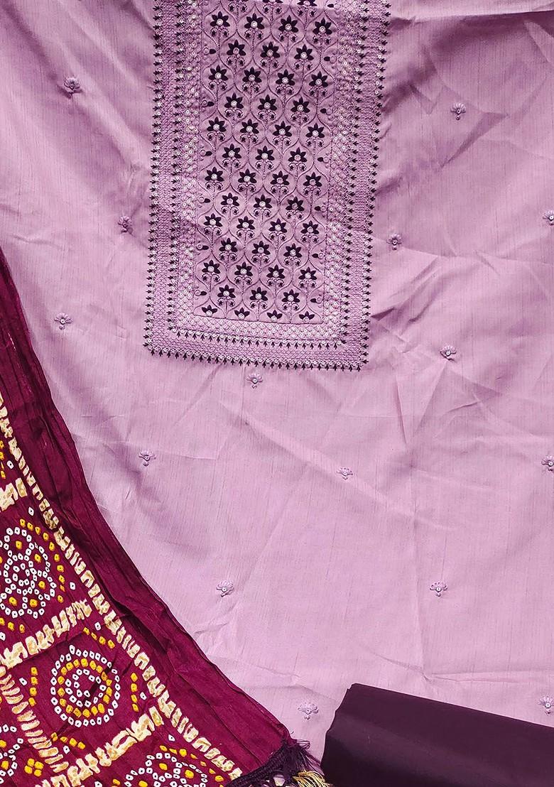 Purple Ethnic Motifs Embroidered Poly Blend Kurta Set