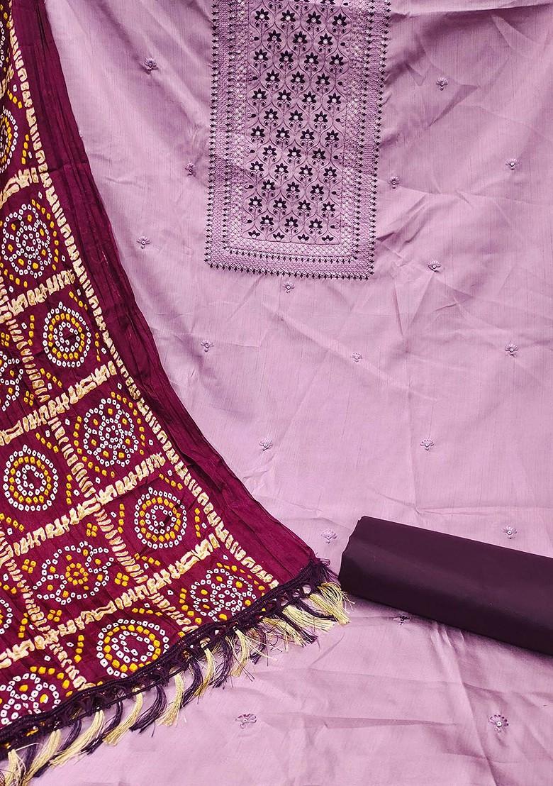 Purple Ethnic Motifs Embroidered Poly Blend Kurta Set