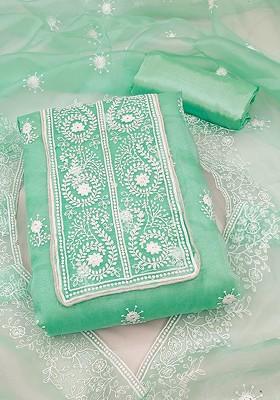 Sea Green Embroidered Organza Kurta Set