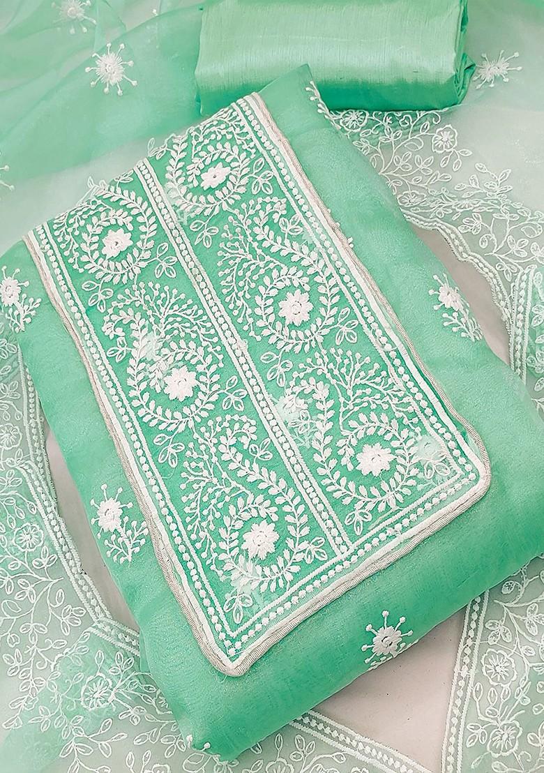 Sea Green Embroidered Organza Kurta Set
