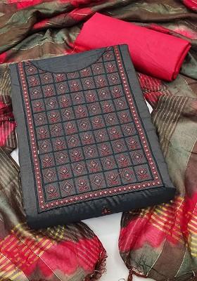 Grey Sequin Embroidered Poly Blend Kurta Set