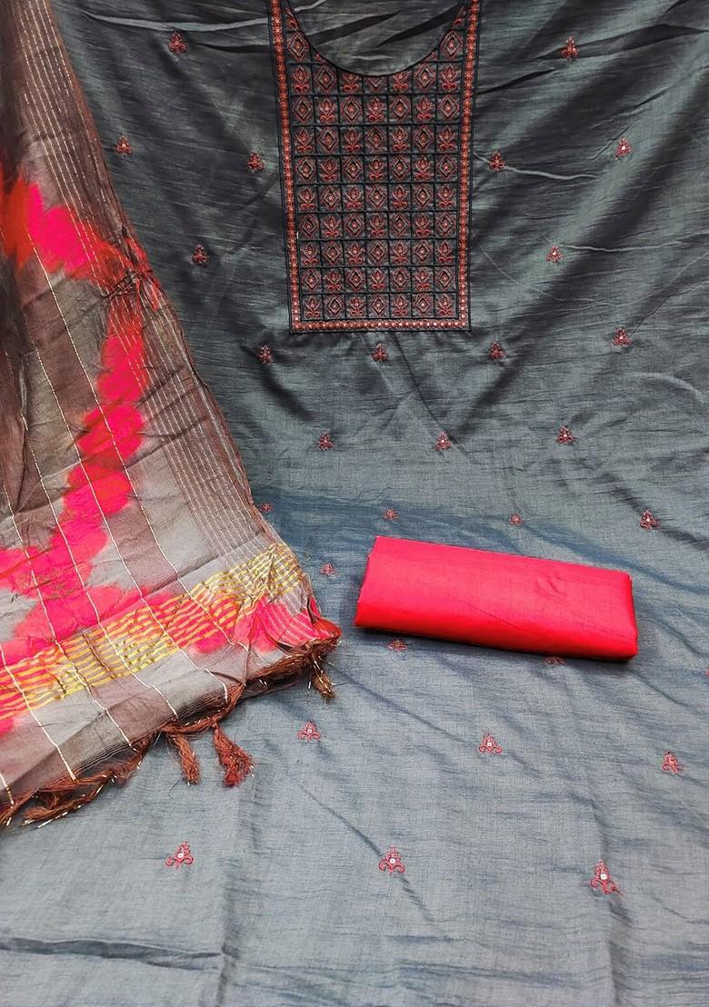 Grey Sequin Embroidered Poly Blend Kurta Set