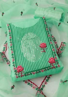 Sea Green Embroidered Organza Kurta Set