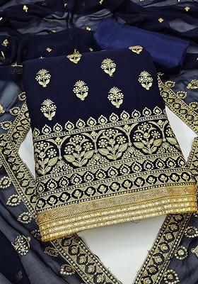 Navy Blue Embroidered Silk Georgette Kurta Set