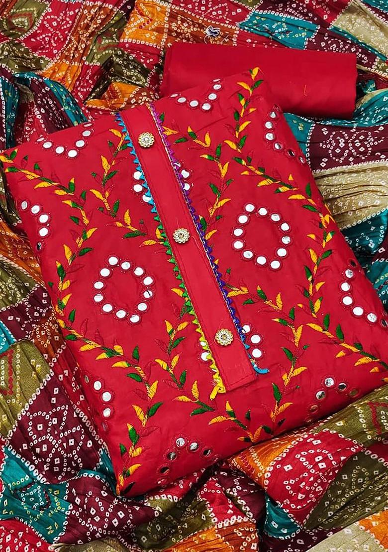 Red Ethnic Motifs Embroidered Poly Blend Kurta Set