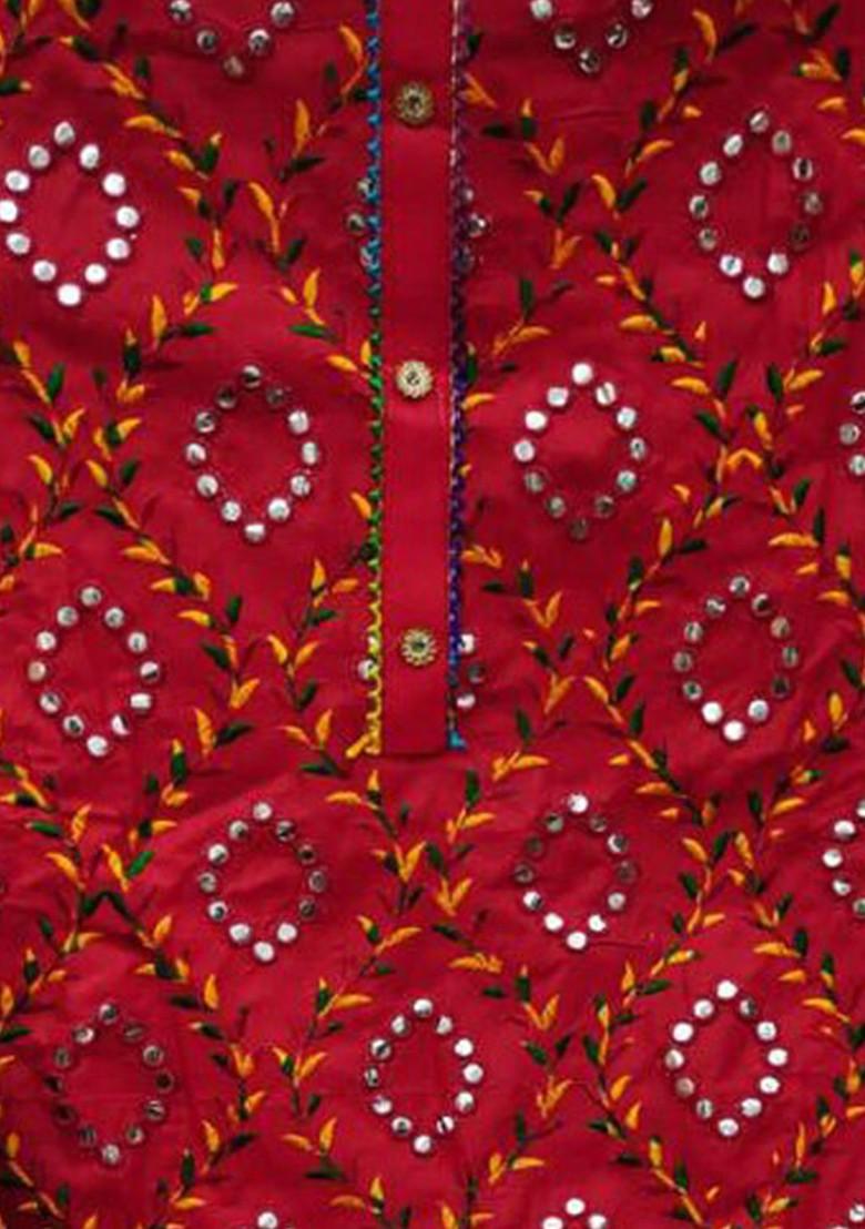 Red Ethnic Motifs Embroidered Poly Blend Kurta Set