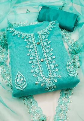 Sea Green Embroidered Organza Kurta Set