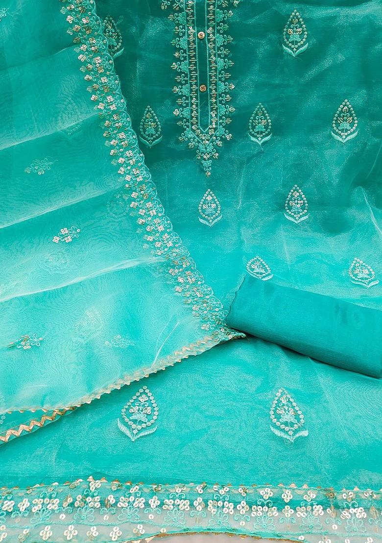 Sea Green Embroidered Organza Kurta Set