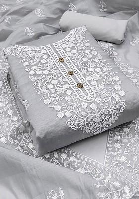 Grey Embroidered Poly Blend Kurta Set