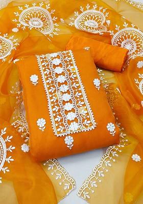 Yellow Floral Embroidered Organza Kurta Set