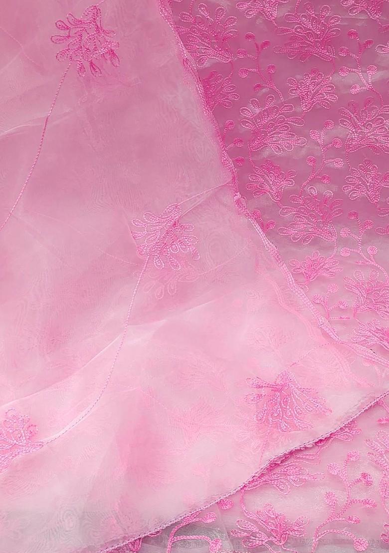 Pink Ethnic Motifs Embroidered Organza Kurta Set